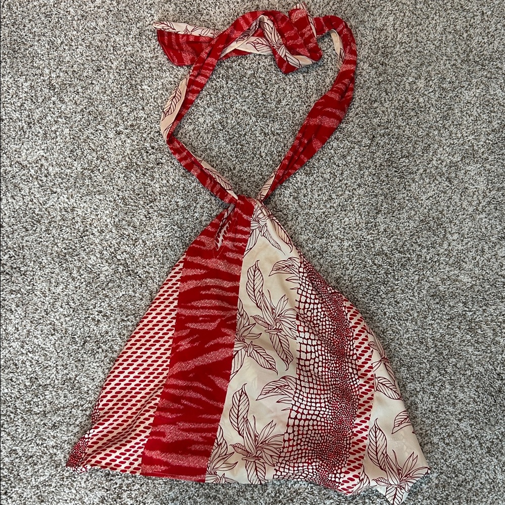 Banana Republic Red and Cream Halter Blouse